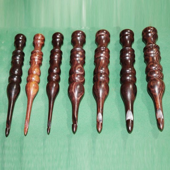 Rosewood Crochet Hooks with leather bag Set of 7 | Antique Wooden Crochet Hooks  for crocheting