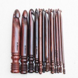 Ergonomic Handmade Wooden Crochet Hooks 15 pieces Set,  Knitting Needle and Crocheting Accessories for Yarn Lovers, Rosewood Crochet Hooks