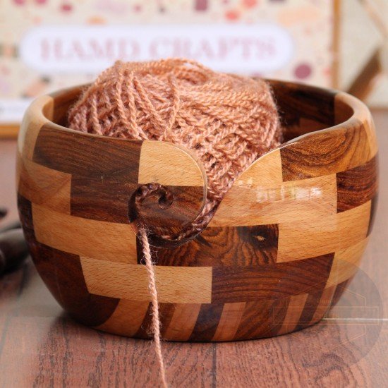 Handmade Wooden Yarn Bowl for Knitting Crochet Accessory