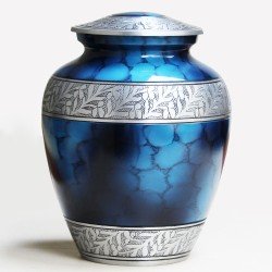 Funeral Cremation Urn | Human Ashes Cremation Urn | Sapphire Blue Cremation Urn | Affordable Adult Urn | , Large 10.5" | with Velvet Bag