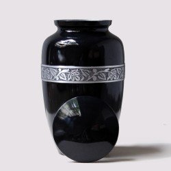 Royal Black Funeral Cremation Urn | Human Ashes Cremation Urn | Affordable Adult Urn | Large 10.5" | with Velvet Bag