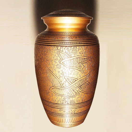 Golden Large Funeral Cremation Urn | Handmade Human Ashes Cremation Urn | Affordable Adult Urn 