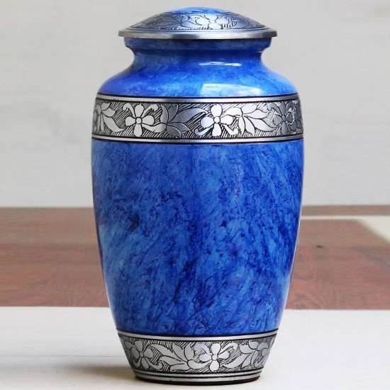 Blue Handmade Large Funeral Cremation Urn | Handmade Human Ashes Cremation Urn | Affordable Adult Urn Blue