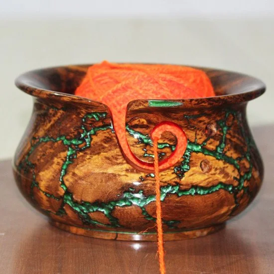 Lichtenberg Figure & Resin Wooden Yarn Bowl for Knitting and