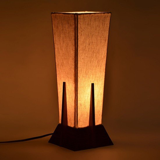 Wooden Bedside Lamp Brown and Off White - Wood and Cotton