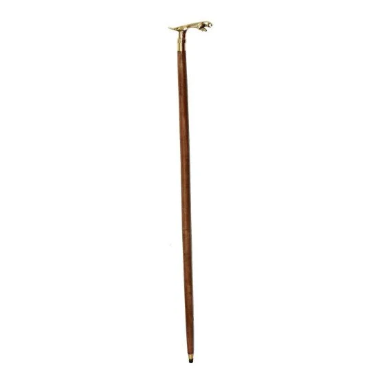 Victorian Style Wooden Walking Stick Cane | Brass Sujal Dog Head Handle | Antique Reproduction