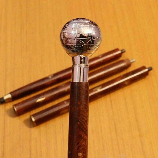 Victorian Style Vintage Globe Head Brass Nautical Handle Wooden Walking  Stick Cane for Adult, Gift for Men & Women Gift