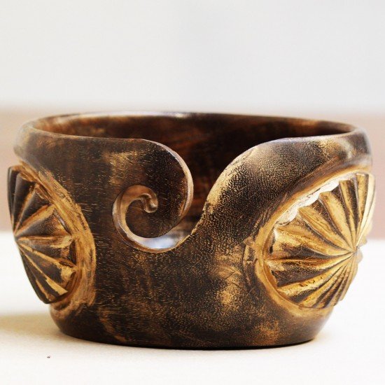 Antique Handmade Beautiful Wooden Yarn Bowl - Preventing Slipping and Tangles, Handmade Knitting Bowl, Gift for Knitting Lovers, Mother etc