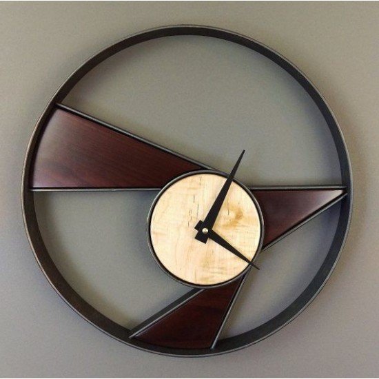 Modern Wall Clock in Metal and Wood, Analogue Wall Clock, Gift for Wedding, Anniversary, Birthday etc