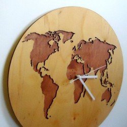World Map Wooden Wall Clock, Analogue Wall Clock, Gift for Wedding, Anniversary, Birthday etc