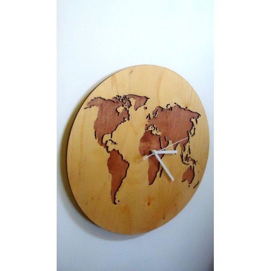 World Map Wooden Wall Clock, Analogue Wall Clock, Gift for Wedding, Anniversary, Birthday etc