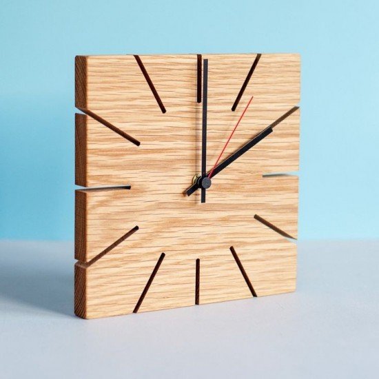 Square Shape Beech Wood Modern Analogue Wall Clock, Gift for Wedding, Anniversary, Birthday etc