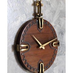 Handmade Mid Century style Wooden Wall Clock with Brass and Iron - Antique Analogue Wall Clock, Gift for Wedding, Anniversary, Birthday etc