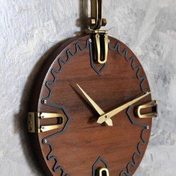 Handmade Mid Century style Wooden Wall Clock with Brass and Iron - Antique Analogue Wall Clock, Gift for Wedding, Anniversary, Birthday etc