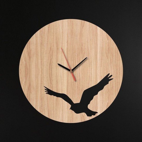 Eagle Engrave Round Wooden Wall Clock, Analogue Wall Clock, Gift for Wedding, Anniversary, Birthday etc
